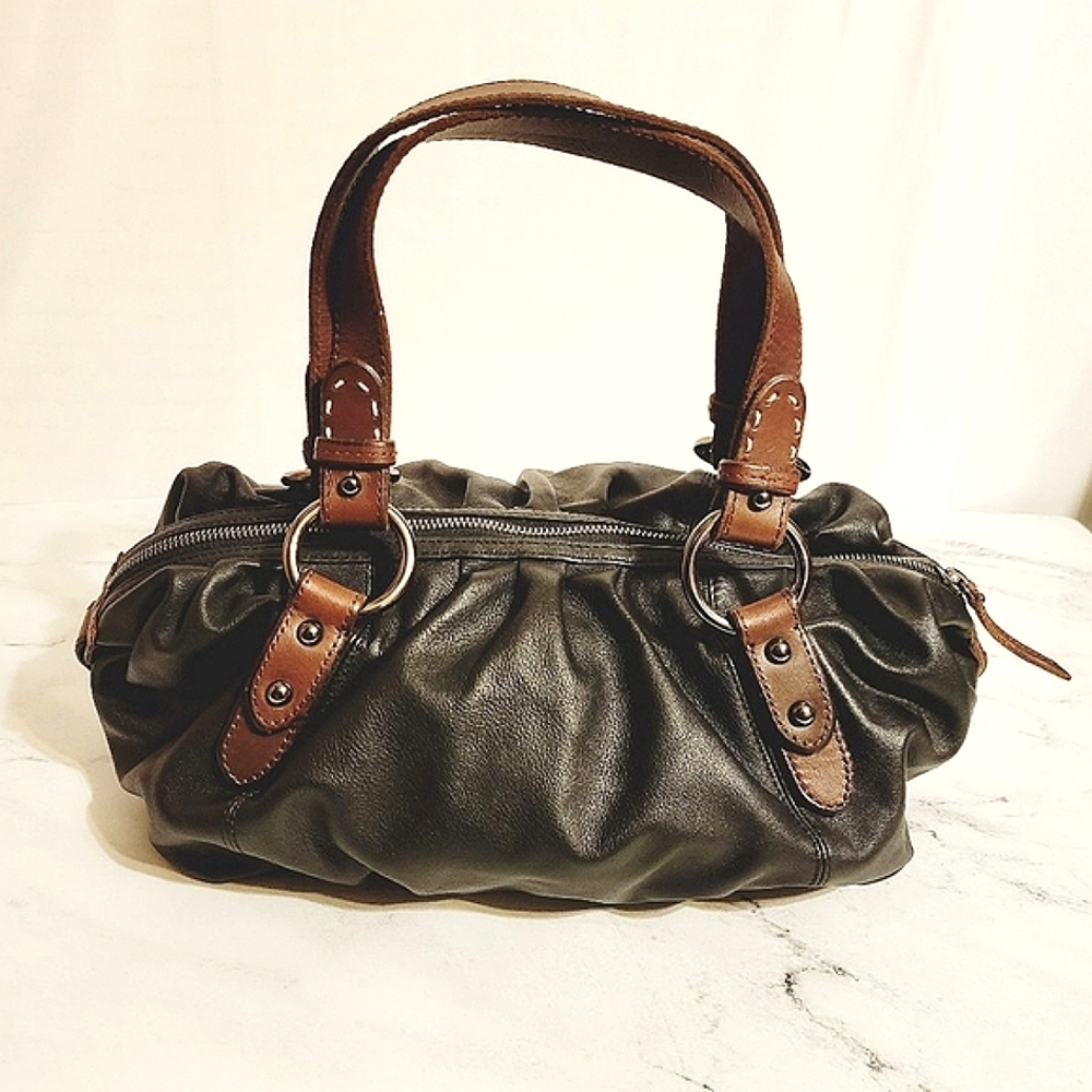 HOBO Int'l Black & Brown Buttery Leather Satchel Shoulder Bag